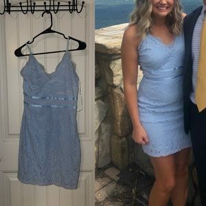 Light Blue Fitted Lace Mini Dress